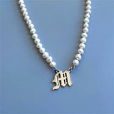 Pearl Initial Necklace Personalized Stainless Steel Letter Choker