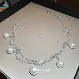 Pearl Crystal Double Layer Chain Necklace French Collar Chain