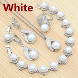 925 Silver Pearl Jewelry Set for Women's Party with Crystals