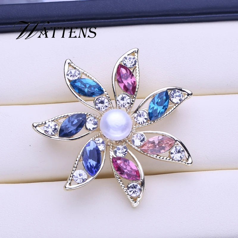 Noble Flowers Pearl Brooch Pin Colored Zircon Bohemia Brooch