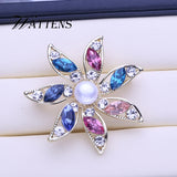 Noble Flowers Pearl Brooch Pin Colored Zircon Bohemia Brooch