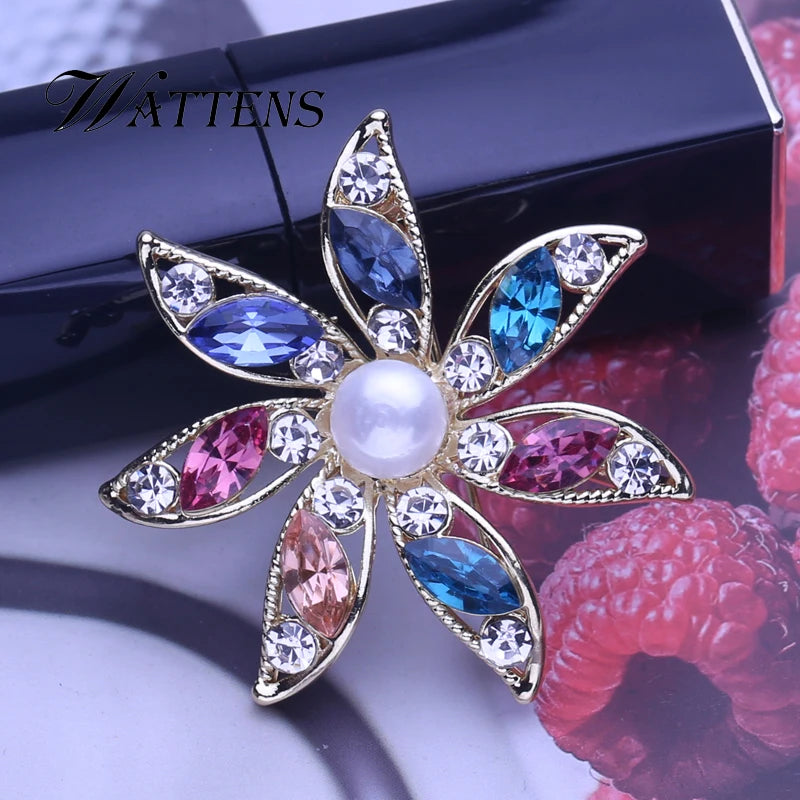 Noble Flowers Pearl Brooch Pin Colored Zircon Bohemia Brooch