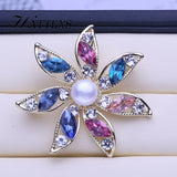 Noble Flowers Pearl Brooch Pin Colored Zircon Bohemia Brooch