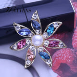 Noble Flowers Pearl Brooch Pin Colored Zircon Bohemia Brooch