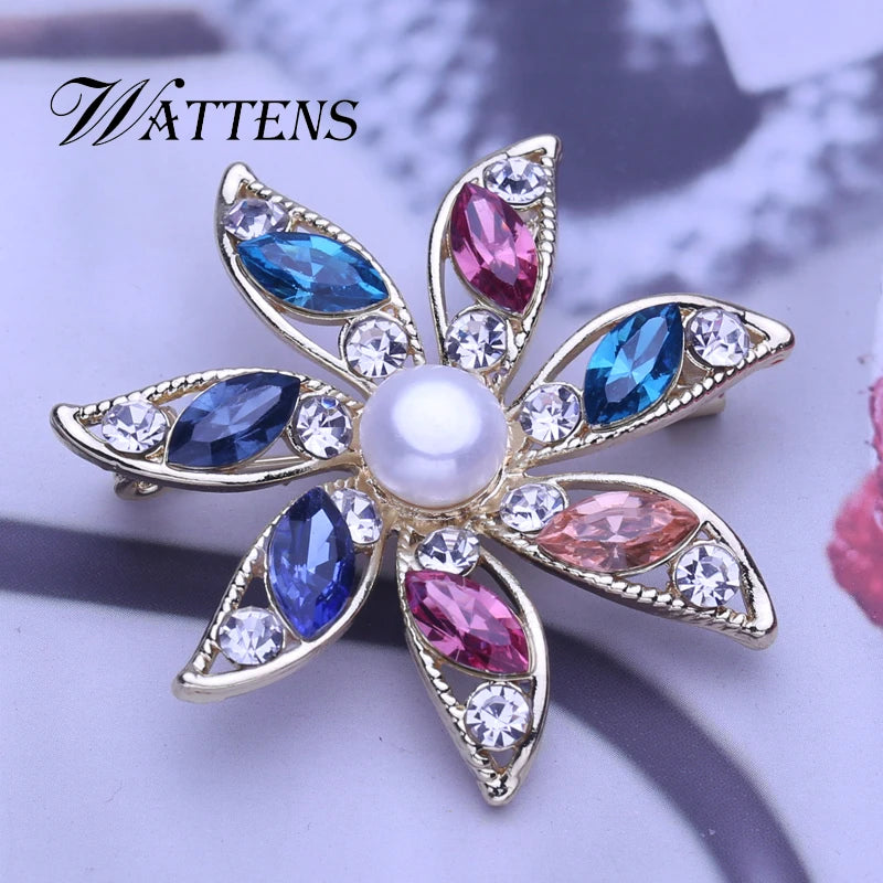 Noble Flowers Pearl Brooch Pin Colored Zircon Bohemia Brooch