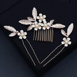 Pearl Leaf Flower Hair Comb Pin Set For Women Bridal Wedding Hair Accessories