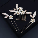 Pearl Leaf Flower Hair Comb Pin Set For Women Bridal Wedding Hair Accessories