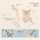 Pearl Leaf Flower Hair Comb Pin Set For Women Bridal Wedding Hair Accessories