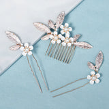 Pearl Leaf Flower Hair Comb Pin Set For Women Bridal Wedding Hair Accessories