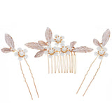 Pearl Leaf Flower Hair Comb Pin Set For Women Bridal Wedding Hair Accessories