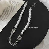 Pearl Letter Stitching Choker Necklaces INS Niche Hip Hop Necklace