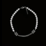 Pearl Letter Stitching Choker Necklaces INS Niche Hip Hop Necklace
