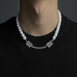 Pearl Letter Stitching Choker Necklaces INS Niche Hip Hop Necklace