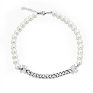 Pearl Letter Stitching Choker Necklaces INS Niche Hip Hop Necklace