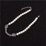 Pearl Letter Stitching Choker Necklaces INS Niche Hip Hop Necklace