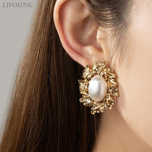 Metal Leaves Clip On Earrings Vintage Style