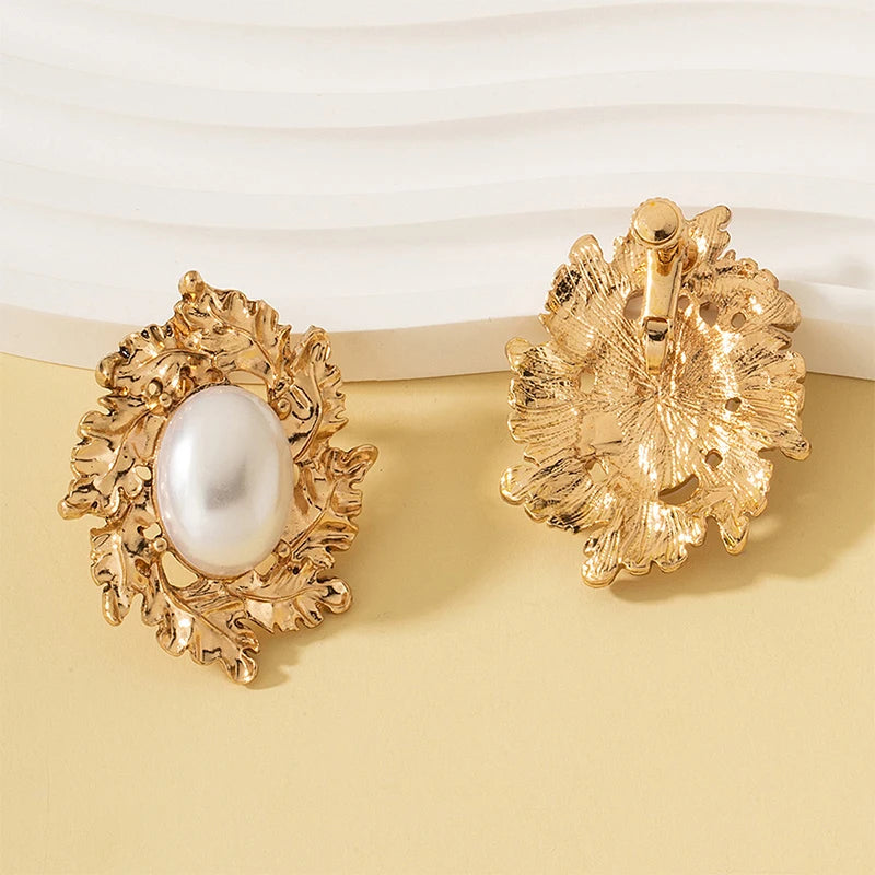Metal Leaves Clip On Earrings Vintage Style