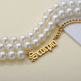 Personalized Pearl Name Necklace for Women Stainless Steel Choker