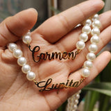 Personalized Pearl Name Necklace for Women Stainless Steel Choker