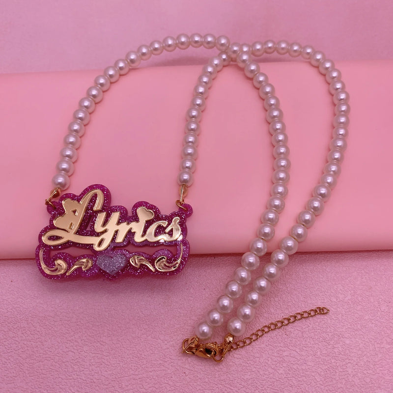 Pearl Name Necklace Acrylic Jewelry Stainless steel Choker Necklace