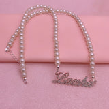 Diamond Initial Pearl Name Necklace Personalized Stainless Steel Choker