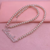 Diamond Initial Pearl Name Necklace Personalized Stainless Steel Choker