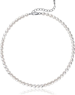 Pearl Choker Necklace Chain 5-7mm Oval Pearls Cultured Strand Dainty