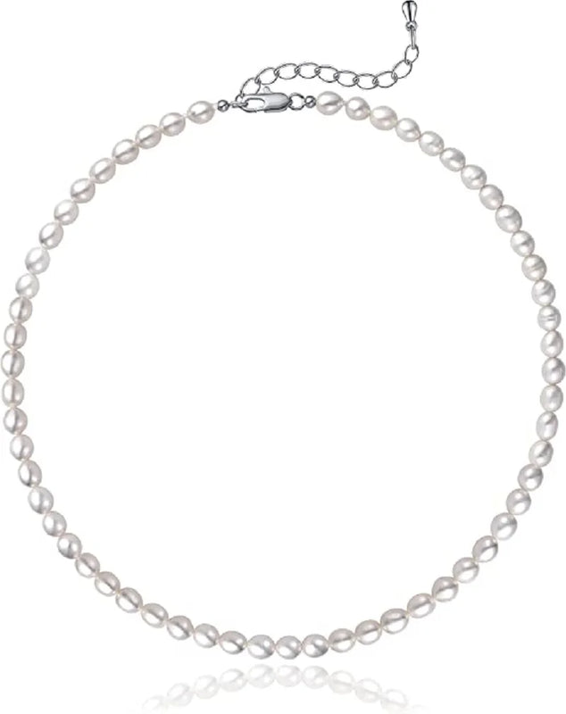 Pearl Choker Necklace Chain 5-7mm Oval Pearls Cultured Strand Dainty
