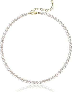 Pearl Choker Necklace Chain 5-7mm Oval Pearls Cultured Strand Dainty