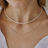 Pearl Choker Necklace Chain 5-7mm Oval Pearls Cultured Strand Dainty