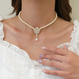 Vintage Camellia Pendant Beaded Sweater Chain