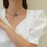 Vintage Camellia Pendant Beaded Sweater Chain