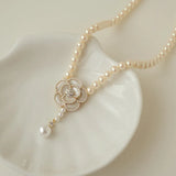 Vintage Camellia Pendant Beaded Sweater Chain
