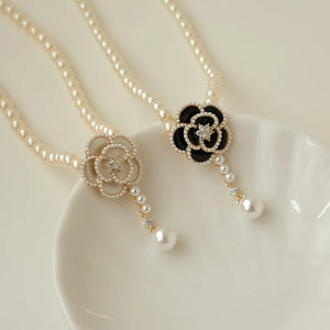 Vintage Camellia Pendant Beaded Sweater Chain