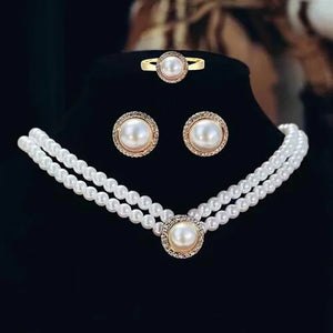 Pearl Necklace Earrings Ring Sets Wedding Jewelry Sets Bride Jewelry Set