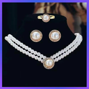 Pearl Necklace Earrings Ring Sets Wedding Jewelry Sets Bride Jewelry Set