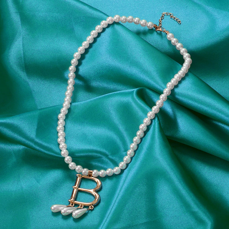 Pearl Necklace Letter B Pendant Girl Women Collar Halloween Jewelry