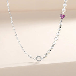 925 Silver Pearl Necklace Heart Charm Wedding Jewelry Set