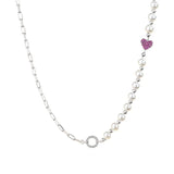 925 Silver Pearl Necklace Heart Charm Wedding Jewelry Set
