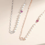 925 Silver Pearl Necklace Heart Charm Wedding Jewelry Set