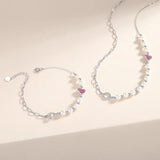 925 Silver Pearl Necklace Heart Charm Wedding Jewelry Set