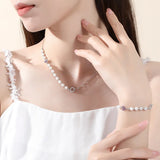 925 Silver Pearl Necklace Heart Charm Wedding Jewelry Set