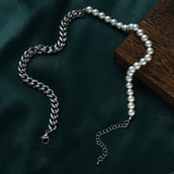 Men's Pearl Chain Necklace Cuban Link Stainless Steel Jewelry