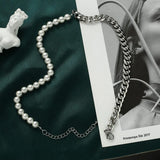 Men's Pearl Chain Necklace Cuban Link Stainless Steel Jewelry