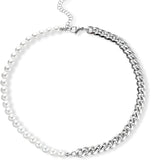 Men's Pearl Chain Necklace Cuban Link Stainless Steel Jewelry