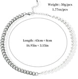 Men's Pearl Chain Necklace Cuban Link Stainless Steel Jewelry