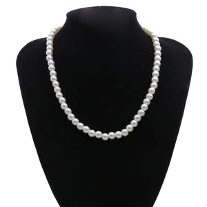 8mm Simulated Pearl Chain Necklace Collier Femme Choker Wedding Bridal Jewelry