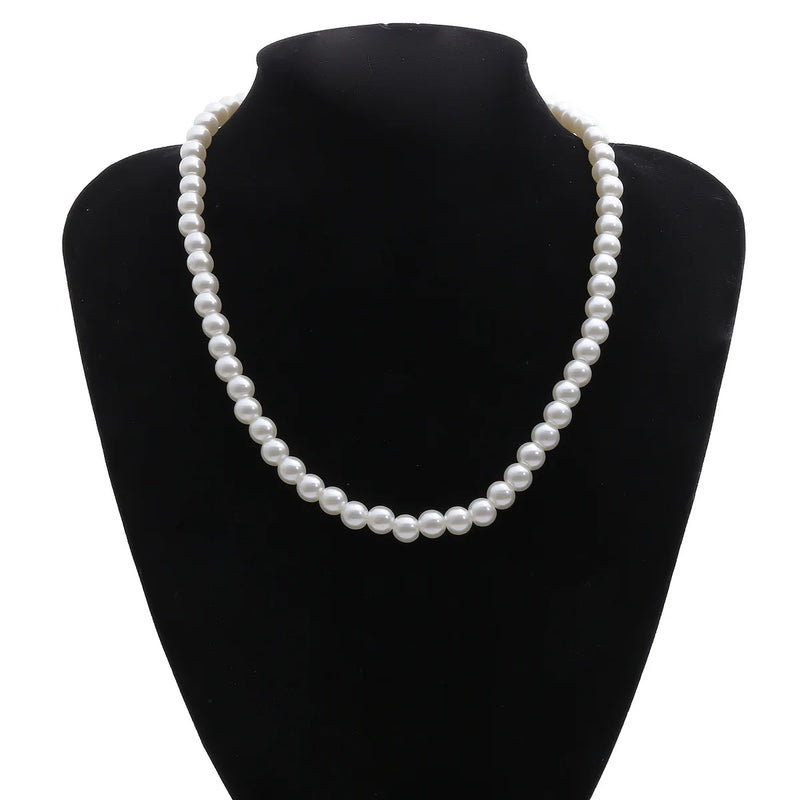 8mm Simulated Pearl Chain Necklace Collier Femme Choker Wedding Bridal Jewelry