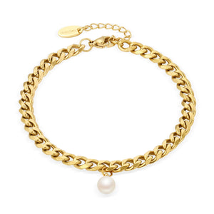 Pearl Pendant Bracelet Stainless Steel Non Fading Cuban Chain Bangle Female