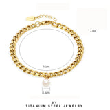 Pearl Pendant Bracelet Stainless Steel Non Fading Cuban Chain Bangle Female